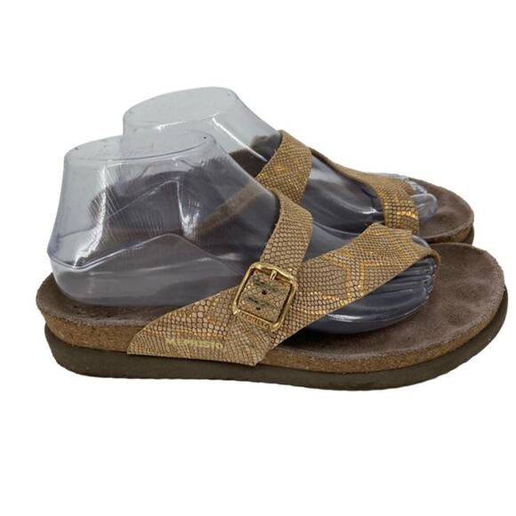 Mephisto Helen Thong Sandal Size 9.5 Leather Cork Gold Metallic Snake Size EU 40 - Picture 1 of 10